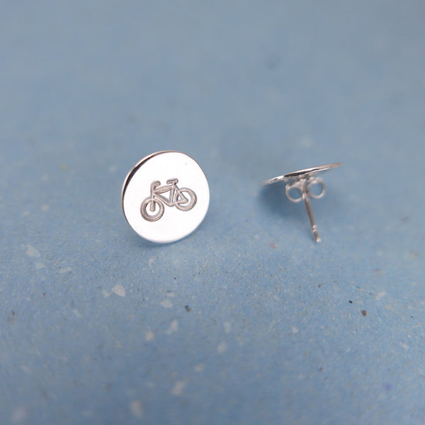 Handmade Sterling silver stuff earrings with bike stamp.