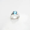 Top view of silver blue topaz gem ring, by Granville Island Silversmith.